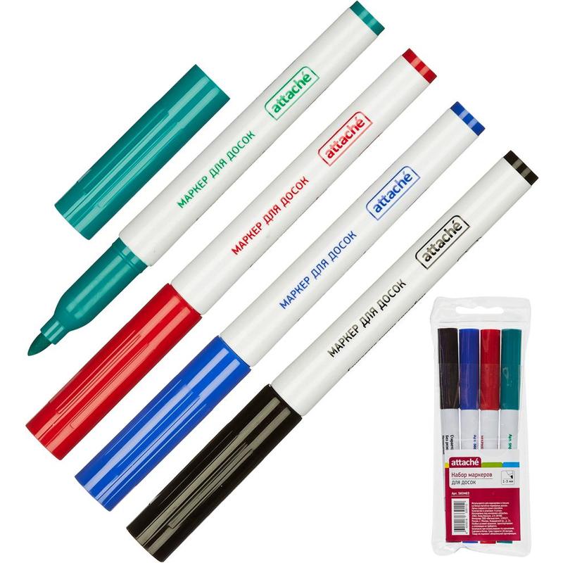 Набор маркеров для магнитно-маркерных досок Attache 4 цвета (толщина линии 1-3 мм)